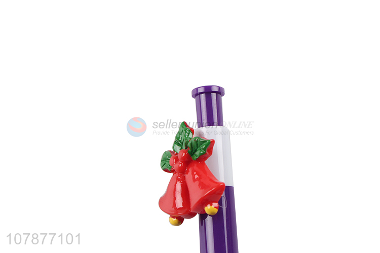 High Quality Purple Plastic Ballpoint Pen Christmas Bell Craft Pen