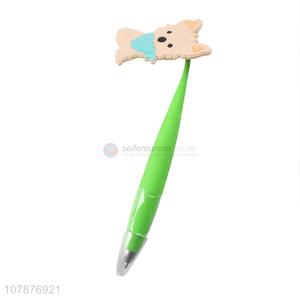 Yiwu wholesale green cartoon bear plastic ballpoint pen with lid