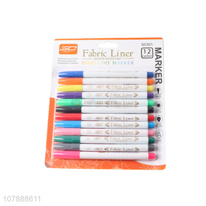 Low price 12 colors waterproof permanent fabric marker pen set