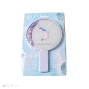 New arrival fashion handheld cosmetic mirror circular quicksand makeup mirror