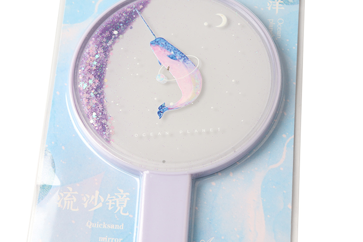 New arrival fashion handheld cosmetic mirror circular quicksand makeup mirror