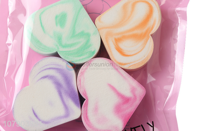 Custom 4 Pieces Colorful Heart Shape Powder Puff Set