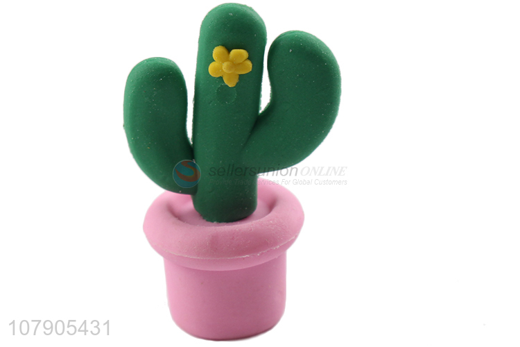 Cartoon Design 3 Pieces Simulation Cactus Potted Eraser Set