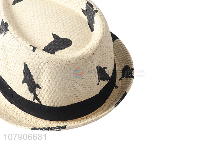 Yiwu wholesale dolphin printed paper straw hat summer fedora sun hat