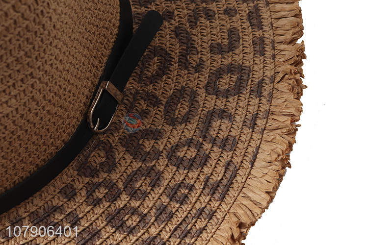 New arrival leopard print wide brim paper straw hat beach panama hat