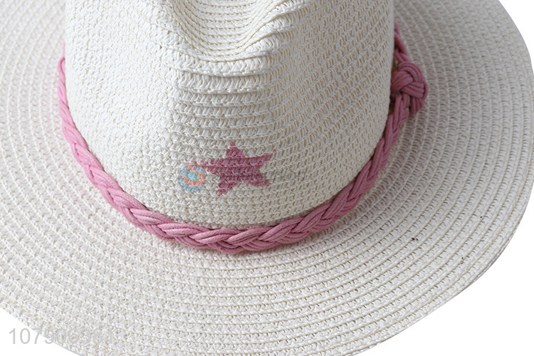 High quality star printed women summer straw hat fedora hat beach sunhat