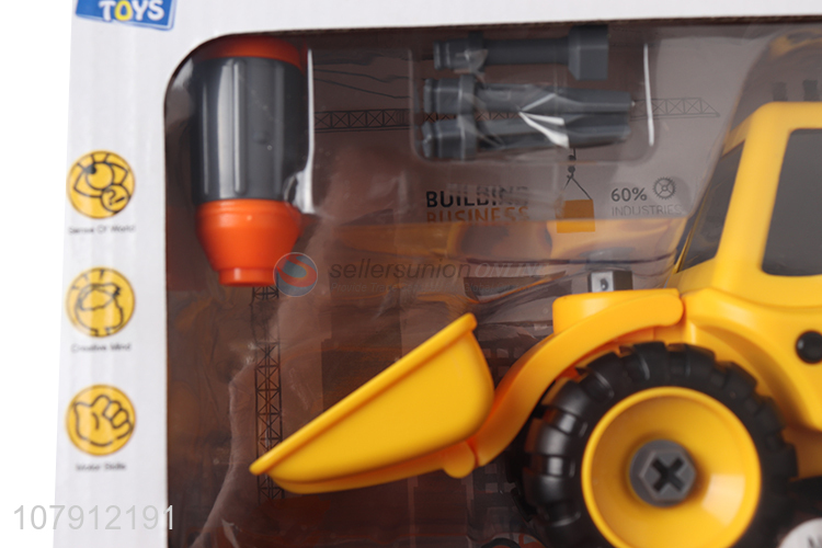 Hot sale plastic toy vechicle diy disassembly construction road roller truck