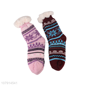 Wholesale winter jacquard knitted home socks non-slip floor socks for ladies