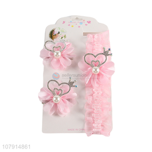 Lovely Heart Crown Hairpin With Headband Kids Hair Accessory Set