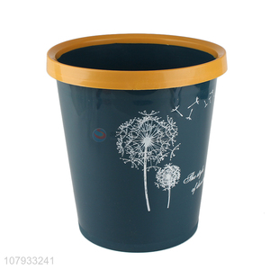 Hot sale dark green shiny dandelion trash basket printing plastic trash can