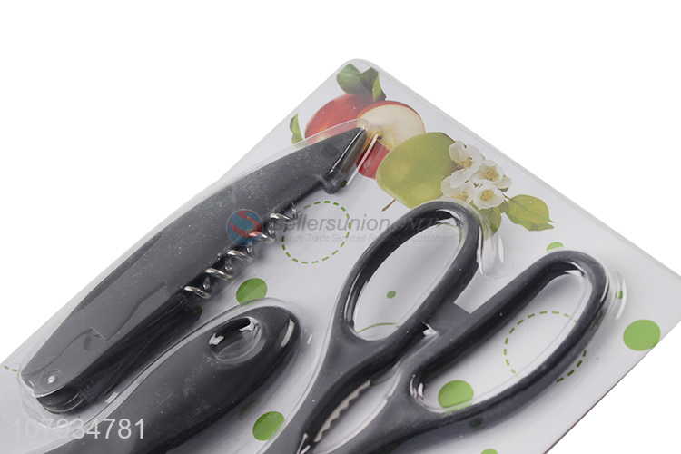 High Quality 3 Pieces Kitchen Scissor Peeler Wine Bottle Opener Set