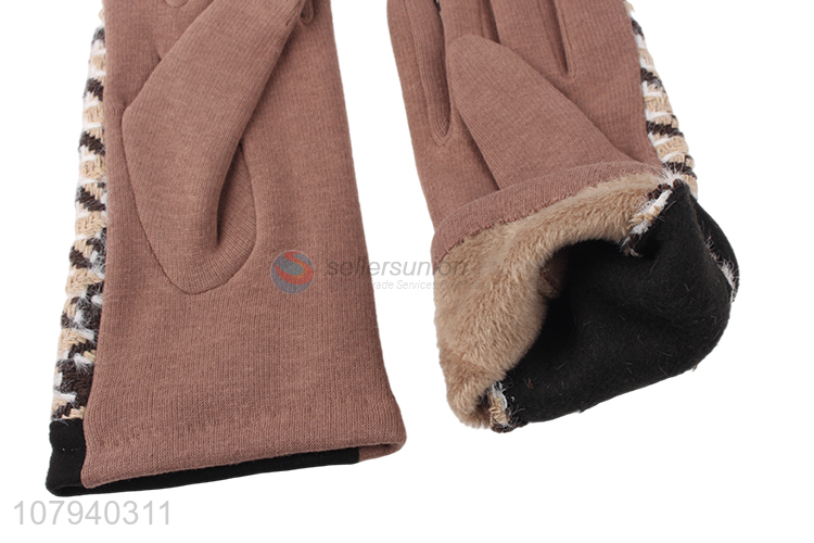 China supplier ladies winter gloves fuzzy houndstooth car driving gloves