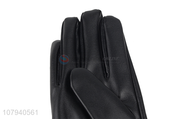 Wholesale men winter waterproof pu leather cycling gloves with fleece lining