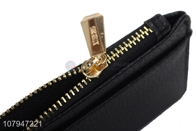 High quality black simple style mini card holder wallet with zipper