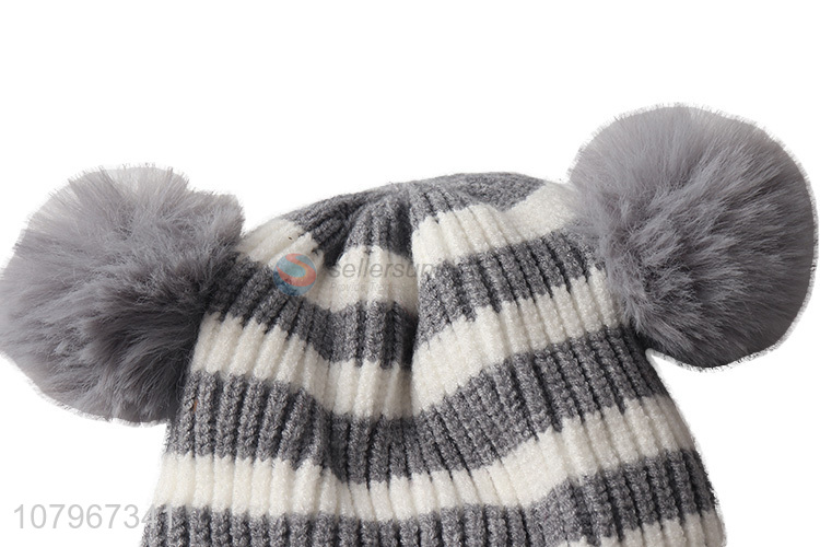 Top product children winter thermal knitted beanie hat with pom pom