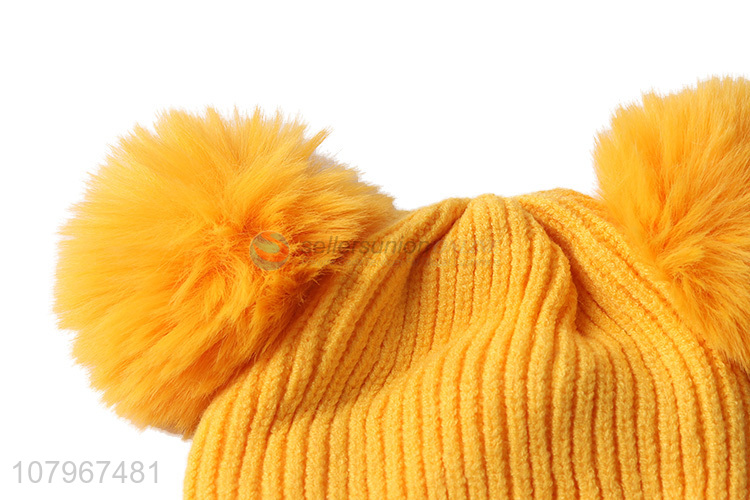 Hot products lovely kids winter warm knitted beanie hat with pom pom