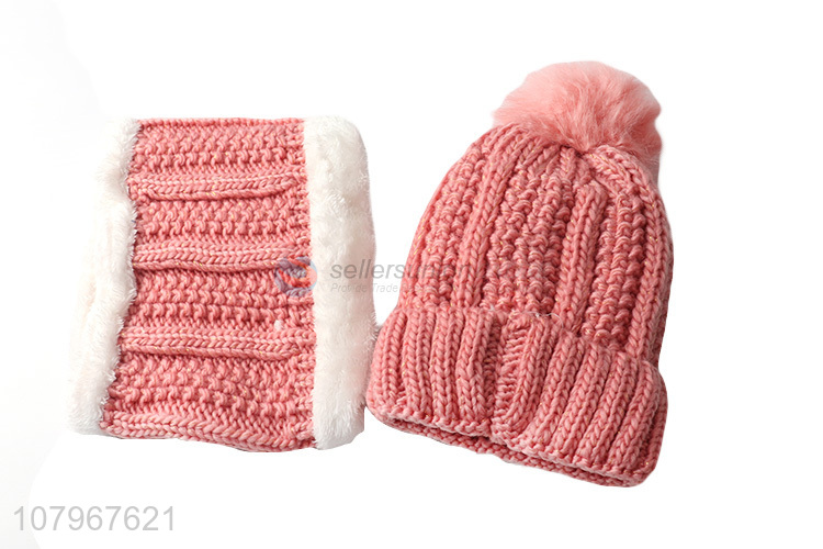 Hot selling women winter warm knitted beanie hat and neck warmer set