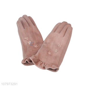 Factory price pink thick warm gloves ladies windproof gloves