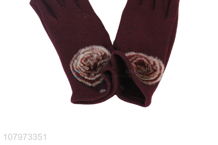 New product red thick windproof gloves ladies warm gloves