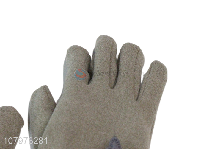 Good sale gray plush gloves outdoor windproof gloves for ladies