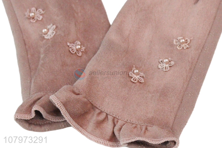 Factory price pink thick warm gloves ladies windproof gloves