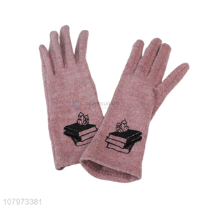 China factory pink printed gloves ladies windproof gloves autumn