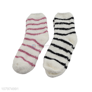 Hot sale fashion women winter socks striped microfiber crew socks