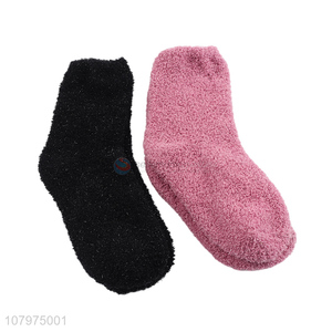 China market solid color ladies warm fluffy women socks wholesale