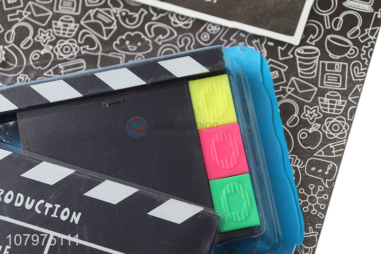 Cool Design Clapperboard Shape Packaging 3 Colours Highlighter Set