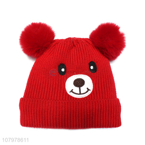 Factory supply cartoon bear children beanies winter warm soft knitted cap