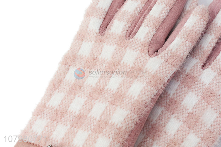 Custom Fashion Plaid Gloves Ladies Winter Outdoor Warm Gloves