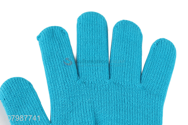 Hot sale blue five-finger gloves winter windproof gloves for ladies