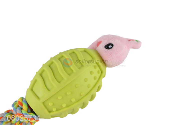 New arrival green cartoon pet toy olive with rope pet chew