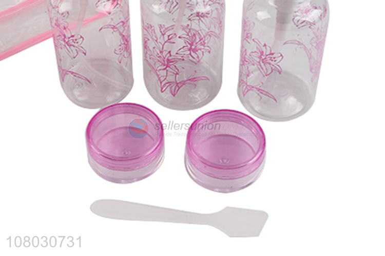 Hot sale portable 5pieces plastic bottle set with travel bag