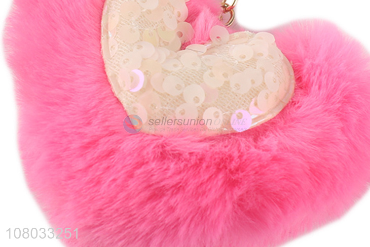 China market pink peach heart hair ball keychain pendant