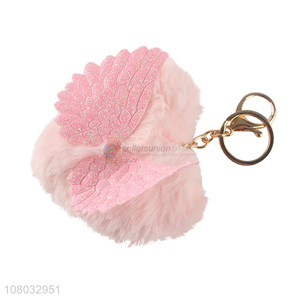 China Yiwu pink peach heart hair ball pendant portable keychain