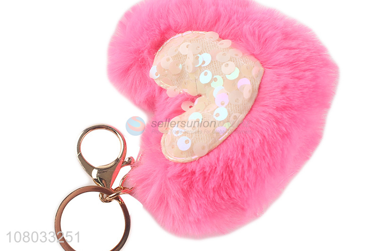 China market pink peach heart hair ball keychain pendant