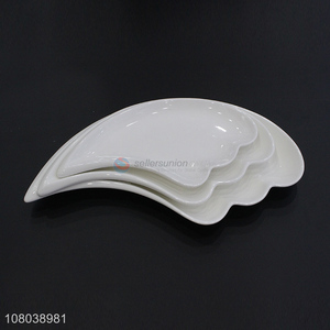 Good sale white creative ceramic plate 3-leaf wave plate