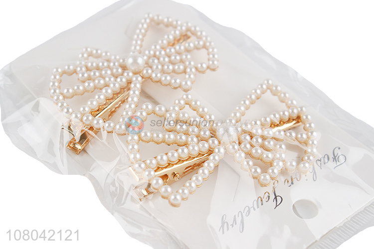 Online wholesale bowknot shape pearls hairpin hair decoration
