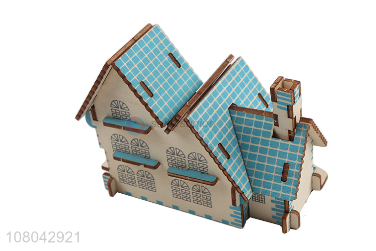 Good quality 3D wooden house puzzle model toy for birthday gifts