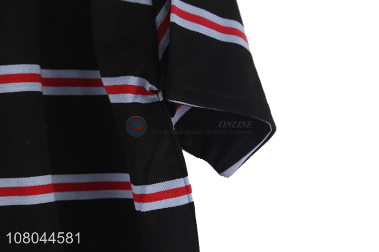 Online wholesale black striped lapel short-sleeve shirt