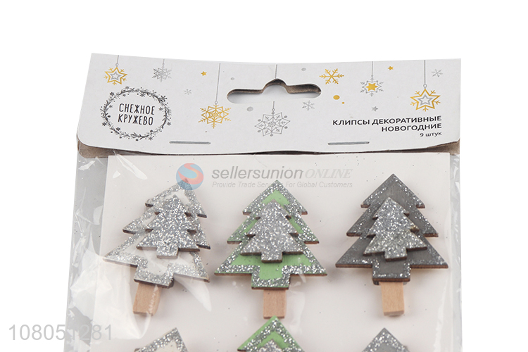 Hot selling Christmas tree shape wooden clothespins clips for craft