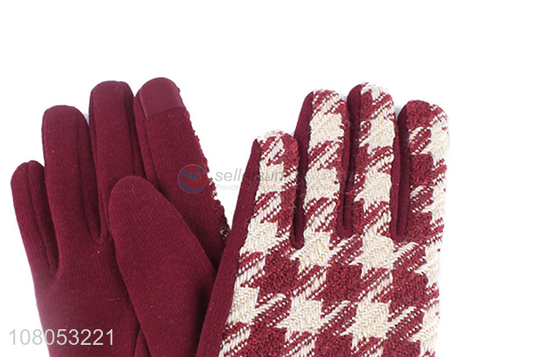 Hot sale red winter plus velvet gloves ladies warm gloves