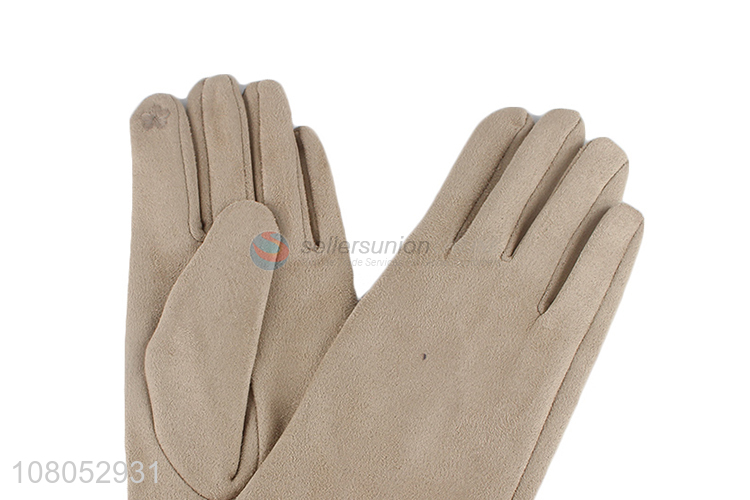 Good price apricot color polyester gloves ladies touch screen gloves