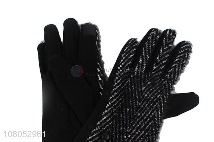 High quality black winter cycling velvet gloves for ladies