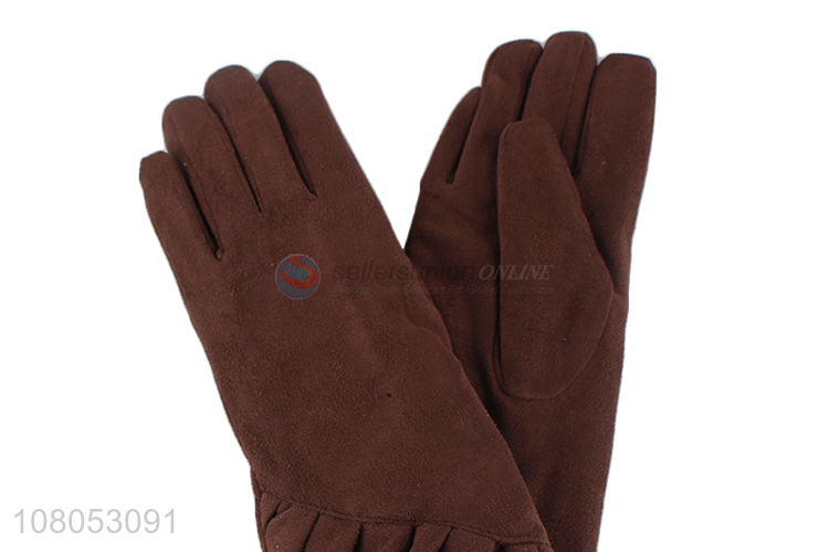 Wholesale coffee color ladies solid color outdoor warm gloves