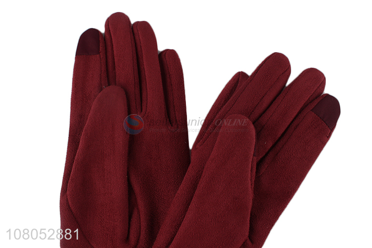 Hot selling red winter plus velvet gloves ladies warm gloves