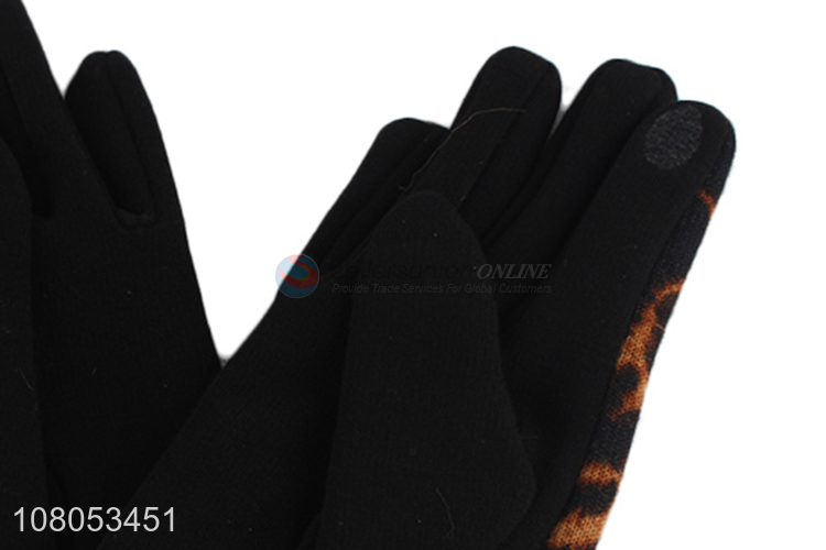 Hot selling leopard winter outdoor riding warm gloves