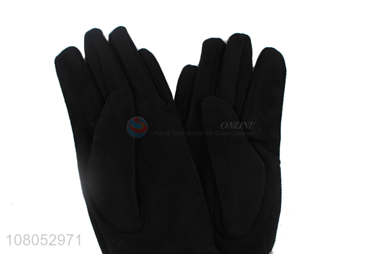 Yiwu market black ladies plus fleece gloves for winter