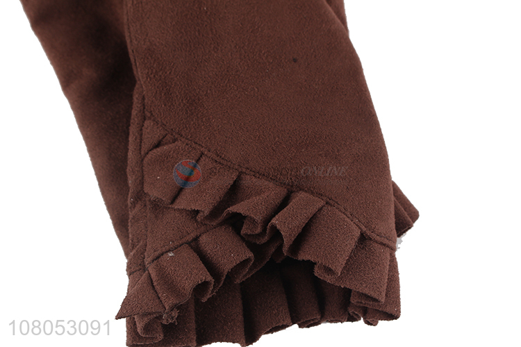 Wholesale coffee color ladies solid color outdoor warm gloves